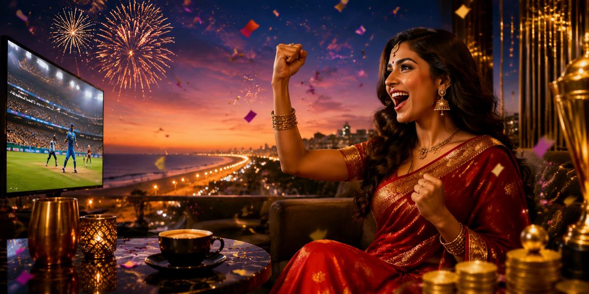 Indian woman wearing traditional saree enjoying safe online casino